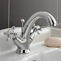 Hudson Reed Topaz Basin Mixer Tap With Crosshead Handles (White & Chrome).