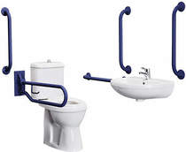 Nuie DocM Complete DocM Pack With Toilet, Basin, Tap & Blue Rails.