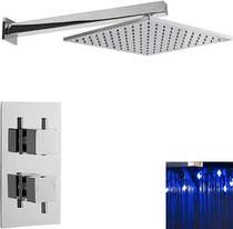 Premier Showers Twin Thermostatic Shower Valve & Large LED Square Head.