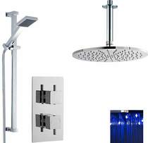 Premier Showers Twin Thermostatic Shower Valve With LED Head & Slide Rail.