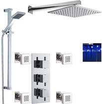 Premier Showers Triple Shower Valve, LED Head & Slide Rail Kit & Body Jets.