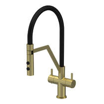 Nuie Ravi Rinser Kitchen Tap With Dual Handles (Brushed Brass).