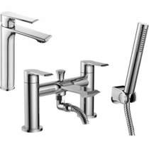 Nuie Limit Tall Basin & Bath Shower Mixer Tap Pack With Kit (Chrome).