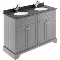 Old London Furniture Vanity Unit With 2 Basins & Black Marble (Grey, 1TH).