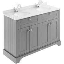 Old London Furniture Vanity Unit With 2 Basins & White Marble (Grey, 1TH).