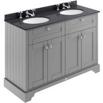 Old London Furniture Vanity Unit With 2 Basins & Black Marble (Grey, 3TH).