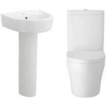 Hudson Reed Ceramics Luna Flush To Wall Toilet, Seat, 425mm Basin & Ped.