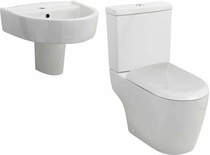 Premier Ceramics Flush To Wall Toilet With 420mm Basin & Semi Pedestal.