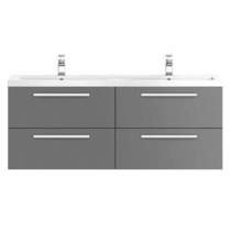 Hudson Reed Quartet Wall Vanity Unit & Double Basin 1440mm (G Grey).