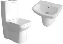 Hudson Reed Arlo Compact Flush To Wall Toilet, 450mm Basin & Semi Pedestal.