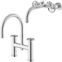 HR Revolution Wall Mounted Basin & Bath Filler Tap With Industrial Handles.