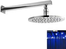 Premier Showers Round LED Shower Head With Wall  Arm (200mm, Chrome).
