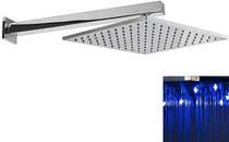Premier Showers Square LED Shower Head With Wall Arm (300x300mm, Chrome).