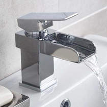 Nuie Strike Waterfall Basin Mixer Tap With Push Button Waste (Chrome).