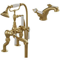 Vado Axbridge Basin & Bath Shower Mixer Tap Pack With Lever Handles (Brushed Brass).
