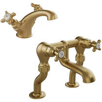 Vado Axbridge Basin & Bath Filler Tap Pack With Crosshead Handles (Brushed Brass).