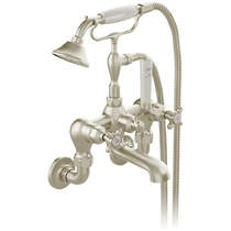 Vado Axbridge Wall-Mounted Bath Shower Mixer Tap With Crosshead Handles (Brushed Nickel).