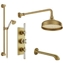 Vado Axbridge Thermostatic Shower Valve With Slide Rail Kit, Head & Bath Spout (Brushed Brass).