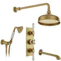 Vado Axbridge Thermostatic Shower Valve With Mini Kit, Head & Bath Spout (Brushed Brass).